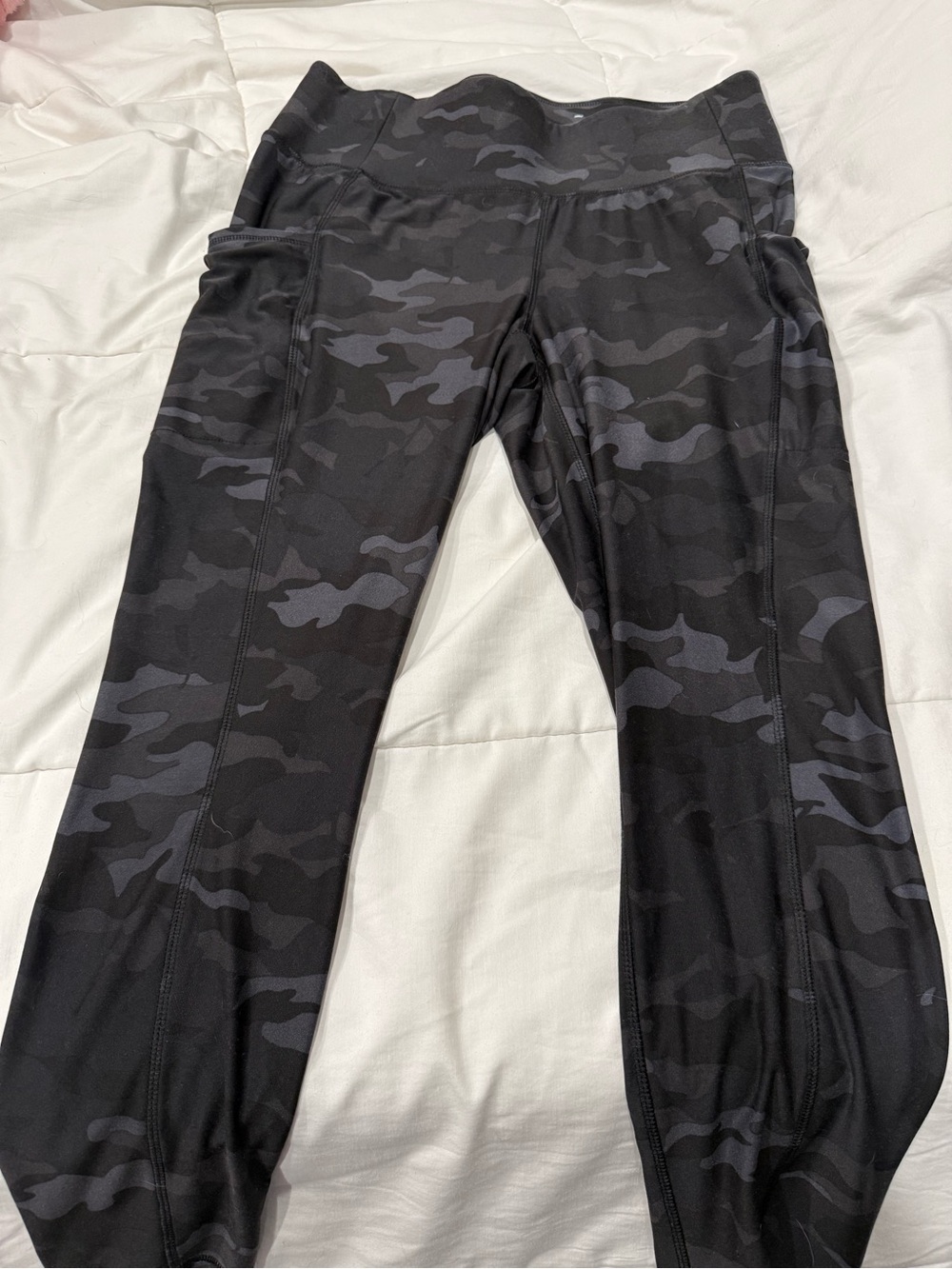 Lane Bryant Black & Charcoal Camo Leggings with Side Pockets